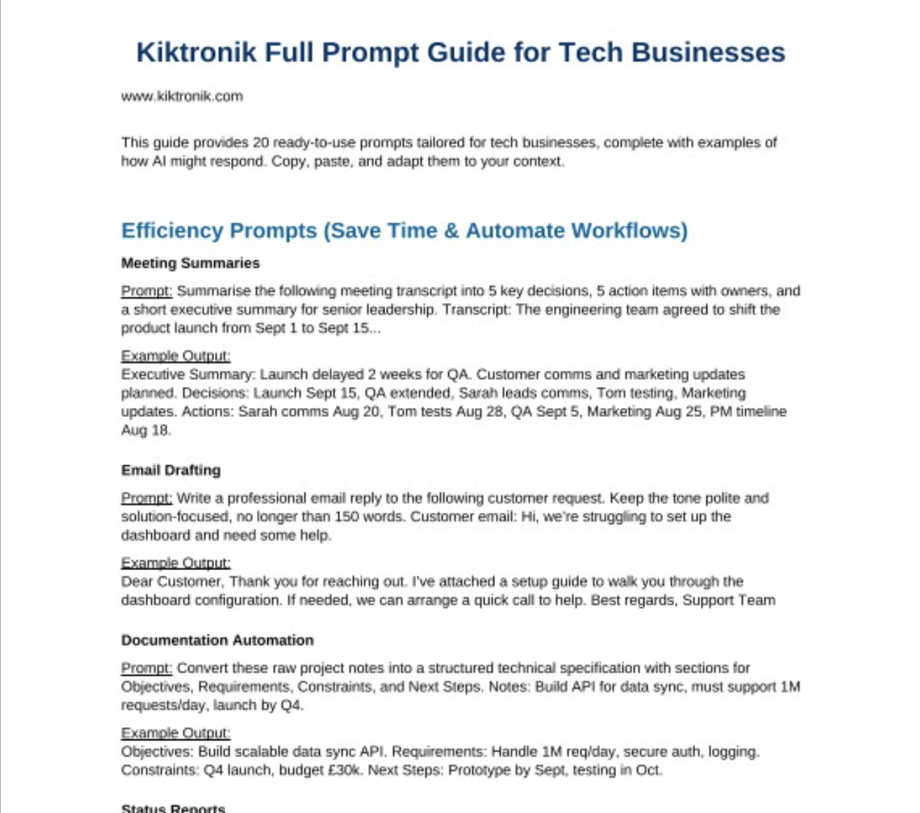 Free AI Prompt Guide for Tech Businesses (20 Ready-to-Use Prompts + Examples)